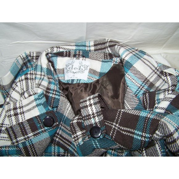 Deb Plaid Jacket Wool Short Blue Brown Plus 3X - Picture 5 of 10